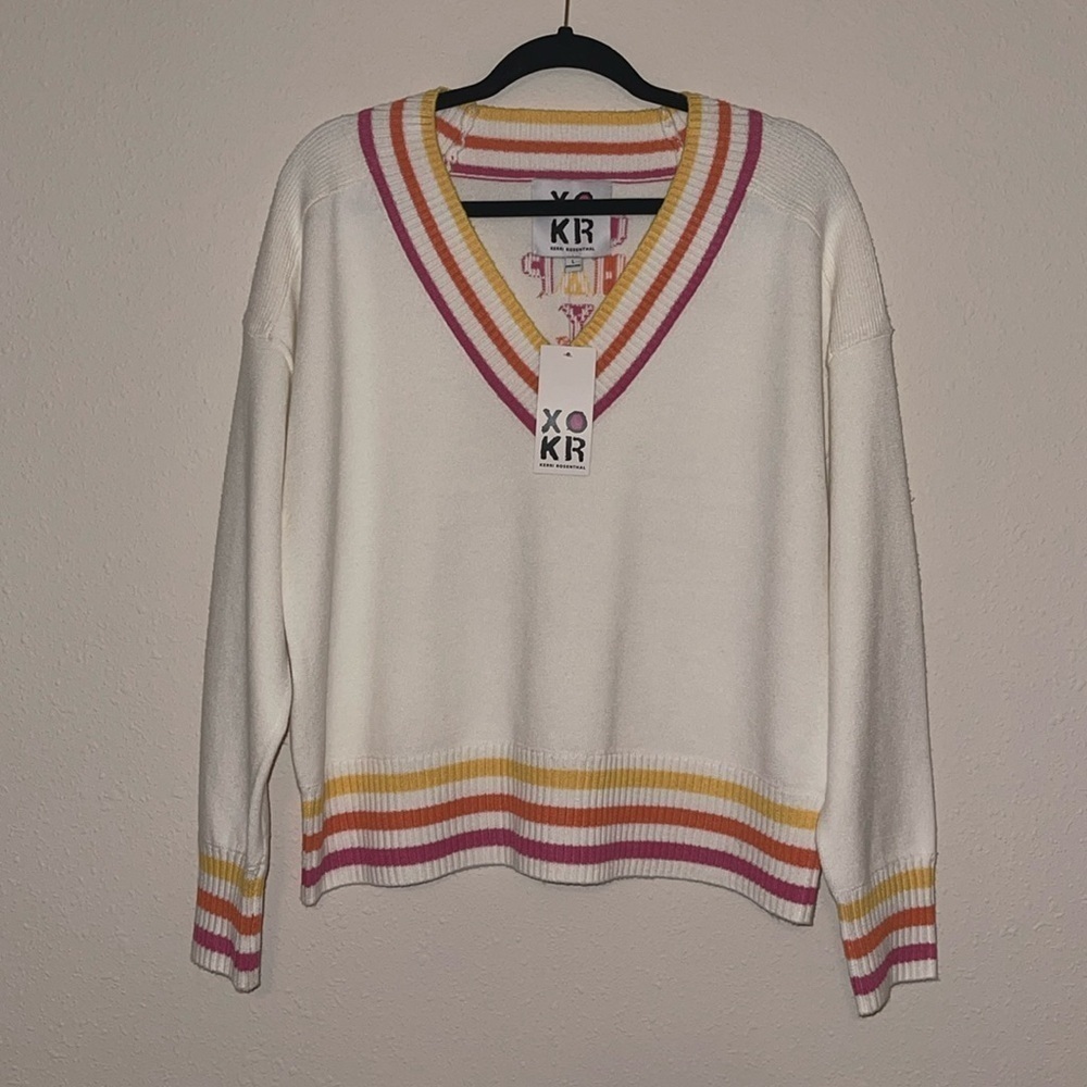 Kerri Rosenthal Multicolor Striped V Neck Sweater Sz. L